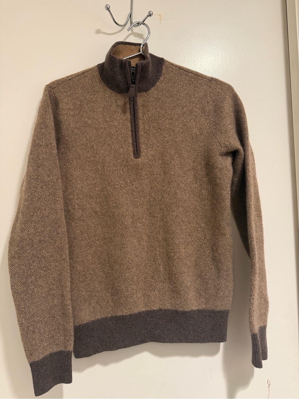 Saks Fifth Avenue Brown Two-Tone Half-Zip Sweater